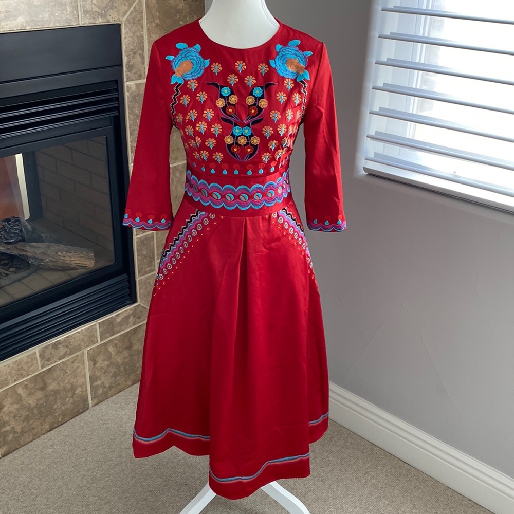 NWT Brand new (never worn) embroidered red dress